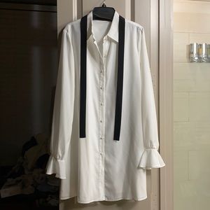 Tularosa white button down dress black bow